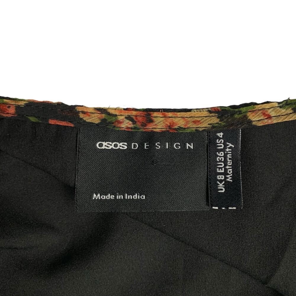 ASOS Design Wrap Mini Dress Zebra Dark Floral Bell Sleeve Ruffle Maternity 4 - Picture 5 of 12